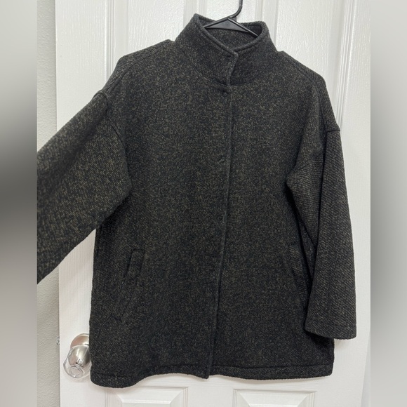 Organic Cotton Terry Stand Collar Jacket | EILEEN FISHER olive green size small - Picture 3 of 10